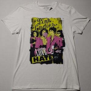 Grease Pink Ladies White Graphic Tee Pink and Yellow Design Rue21 Women's M NWT
